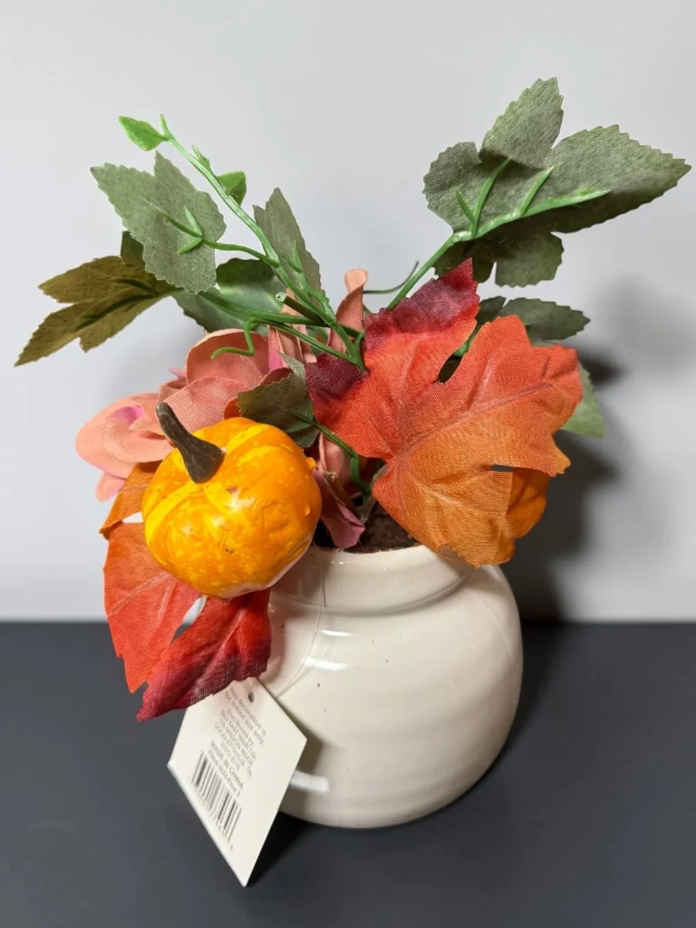 NWT Set of 2 Fall Floral Arrangements Pumpkin Ceramic Vases